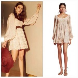 Hemnant & Nandita Women's Zahra Dress in Peach Shimmer Smocked Mini - Size Small